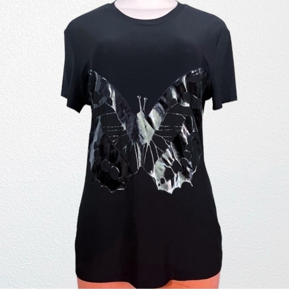 Norma Kamali Butterfly Graphic Jersey Knit Top Black & Vinyl SZ LG - Picture 1 of 8